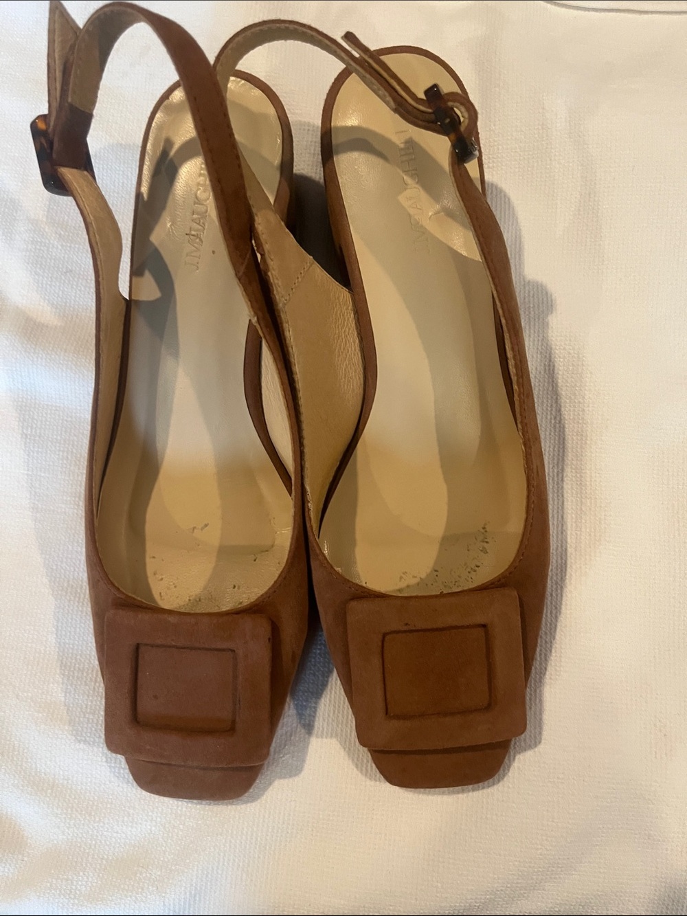 J. McLaughlin Brown Suede Slingback Pumps with Square Toe Detail